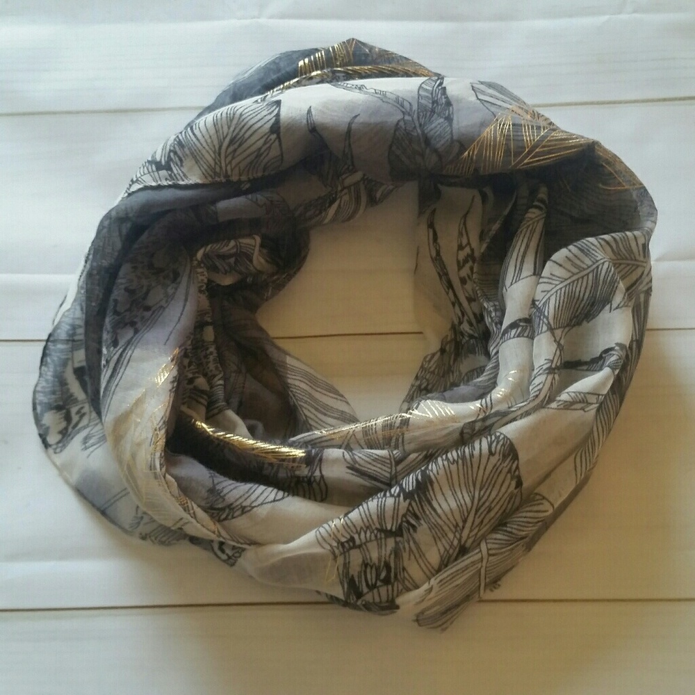 Light Fall Scarf with Gold Colored Leaves